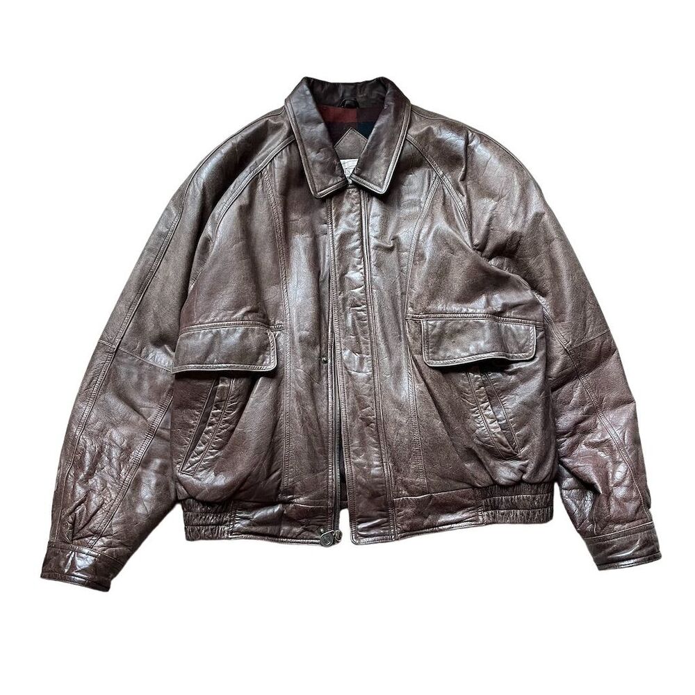 Vintage John Ashford Men's Large Brown Leather Bomber Jacket